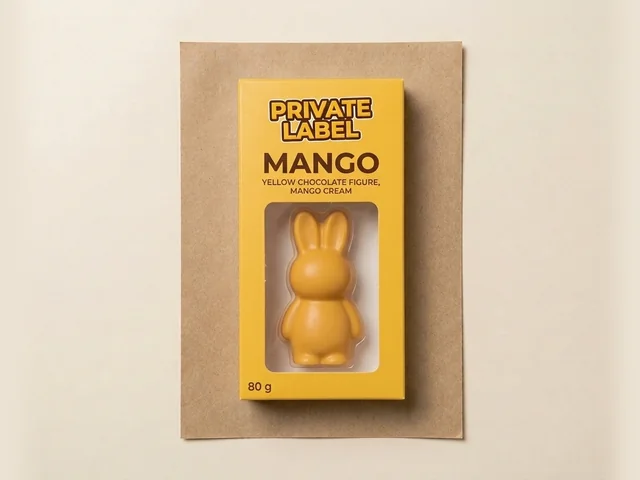 Figura de coelho, chocolate amarelo com creme de manga