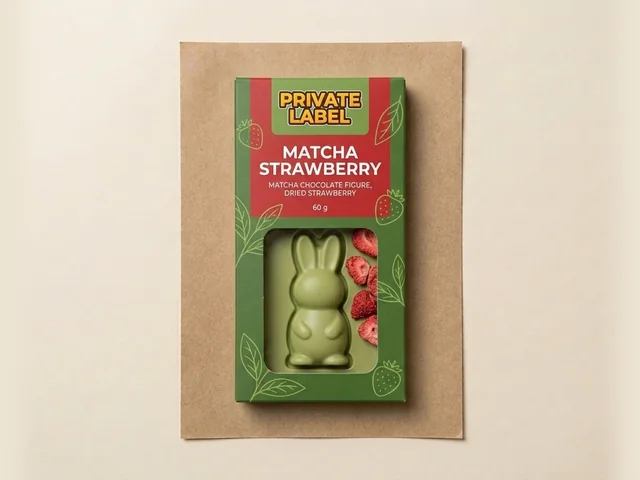 Figura de coelho, chocolate matcha com morango seco