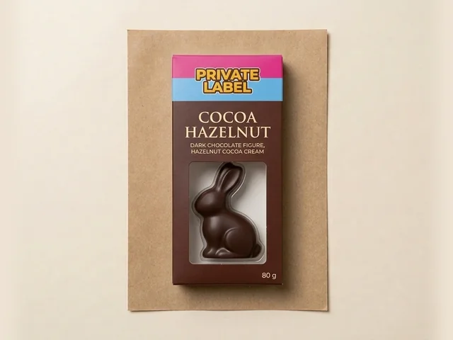 Figura de coelho, chocolate amargo com creme de avelã e cacau