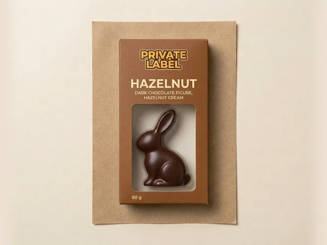 Figura de coelho, chocolate amargo com creme de avelã
