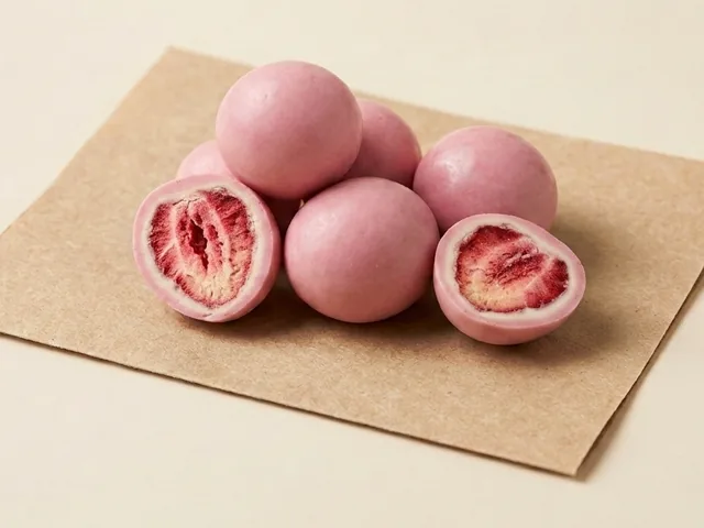 ดราเช่สตรอว์เบอร์รีฟรีซดราย เคลือบสีชมพู