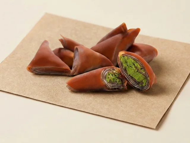 피스타치오와 포도 당밀을 넣은 무스카 삼각형
