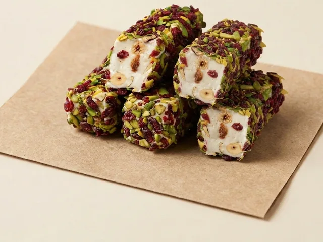 ឡូគុមរ៉ូយ៉ាល់គ្រាប់ចម្រុះ ស្រោបគ្រាប់បាបឺរី និងពីស្តាជីយ៉ូចិតស្តើង