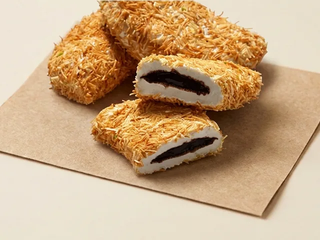 Lokum meia-lua com kadayif e chocolate